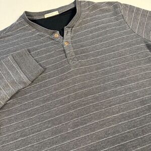 Marine Layer Mens Long Sleeve Henley Shirt Grey Striped Double Layered Size M